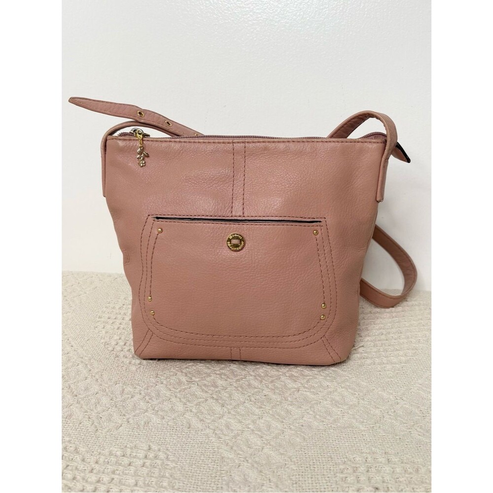 90s Y2K Vintage Stone Mountain Rose Pink Leather Shoulder Bag Gold Small